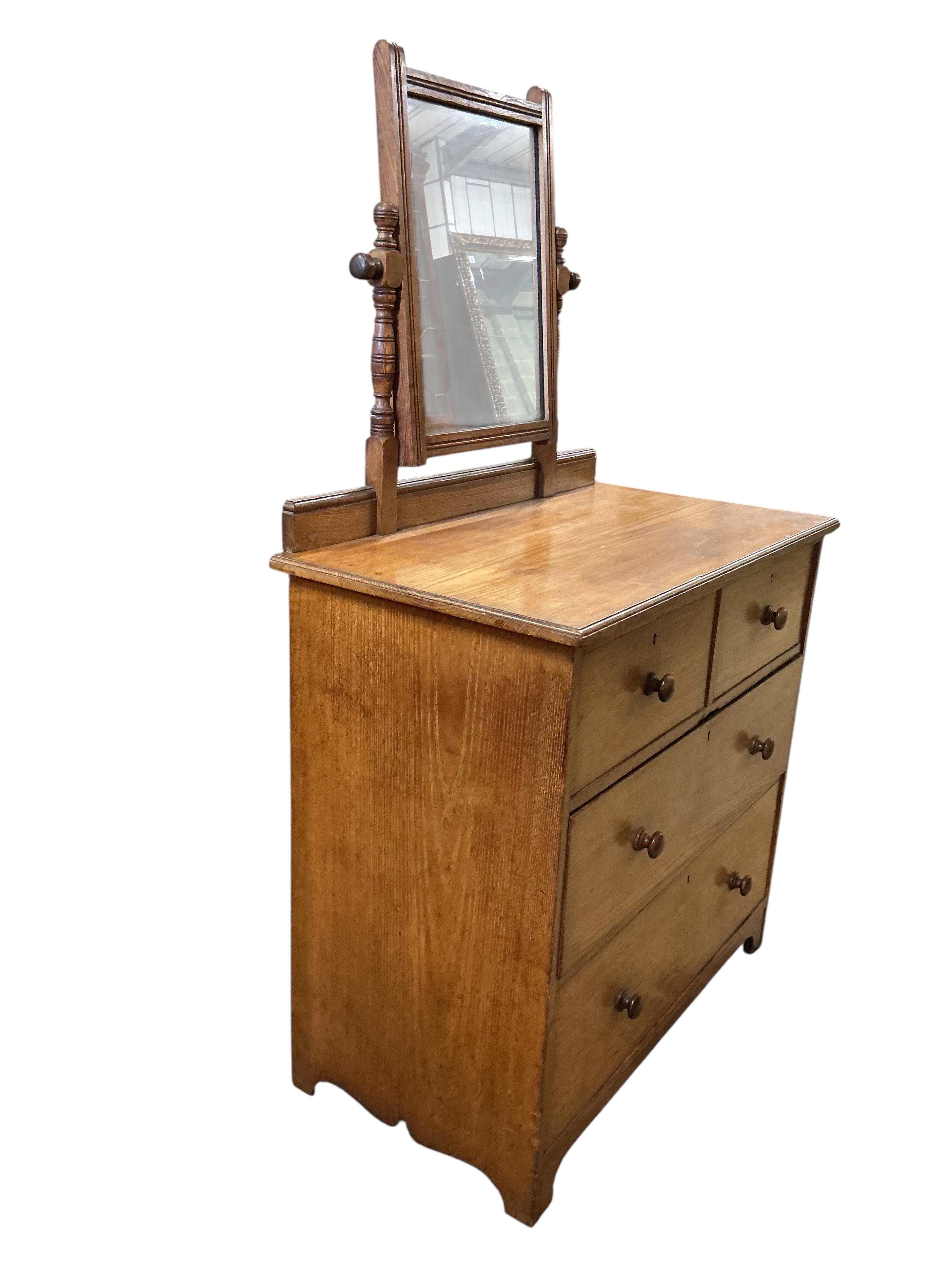 A late Victorian ash dressing chest of drawers by Gillows, width 95cm, depth 52cm, height 162cm